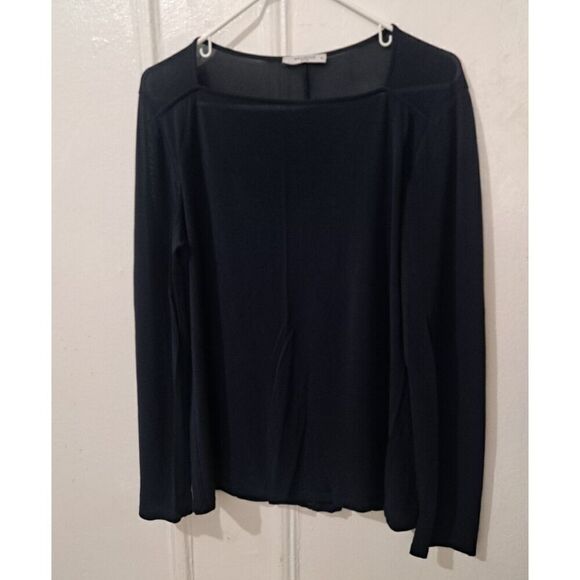 Mm Lafleur Womens Xl Square Neck Sheer Nylon Top Navy Blue Longsleeve - Picture 1 of 6